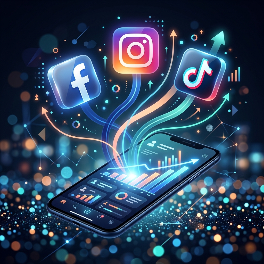 Social media growth icons for Facebook, Instagram and TikTok in Nepal
